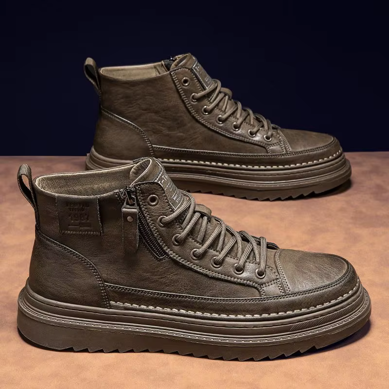 Nouveaux hommes bottes en cuir printemps confortable semelle souple haut chaussures de travail class