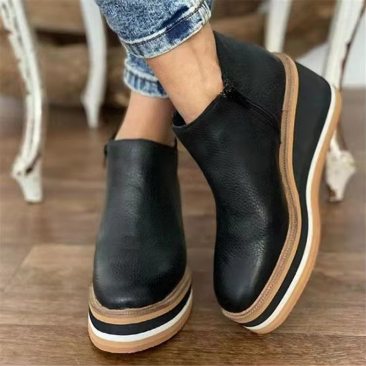 Chaussures femmes plate-forme 2022 automne noir plate-forme bottes femmes fermeture éclair chaussons