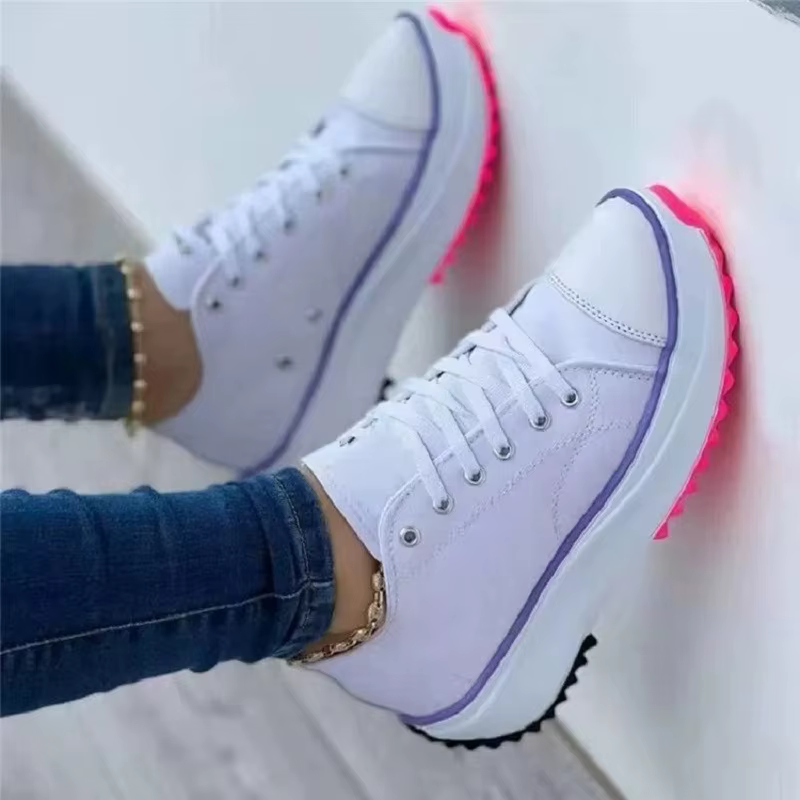 Baskets Classiques en Toile Blanche pour Femme, Chaussures Solides à Lacets, Décontractées, à Platef