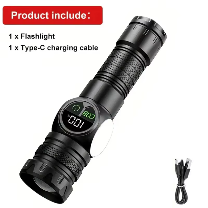 Lampe de poche LED super lumineuse, Rechargeable par USB, torche tactique longue portée, lanterne ét