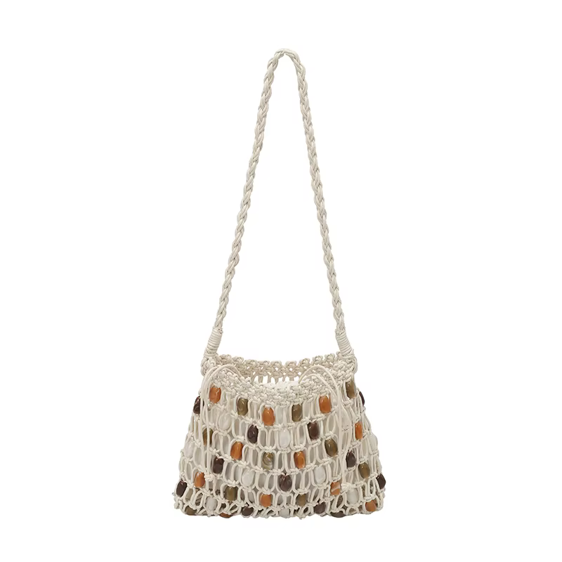 Sac fourre-tout d'été 2026 en crochet perlé style bohème, sac tissé ajouré fait main, sac de plage b