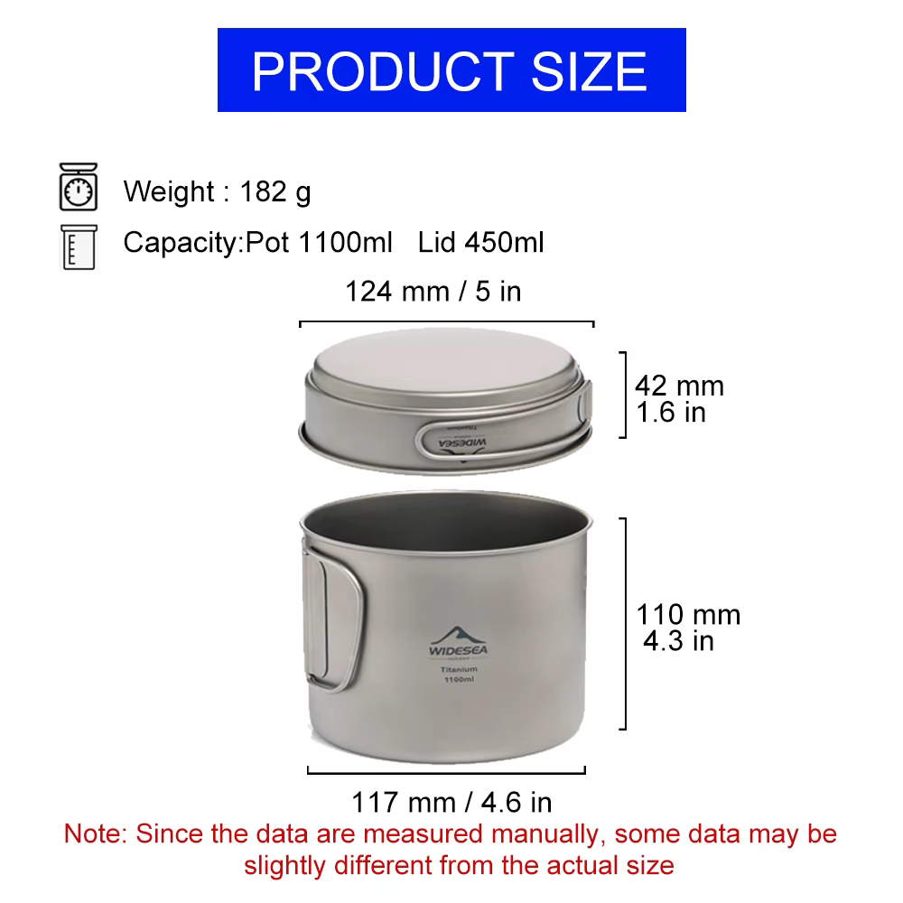 Widesea Camping tasse Portable titane cuisson 1100ML casserole poignées pliantes randonnée en plein
