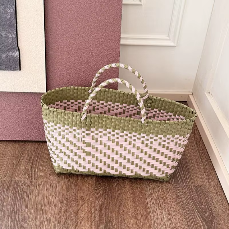 Sac à main en PVC tressé mignon, grande capacité, style bohème, sac de plage, sac de vacances, style