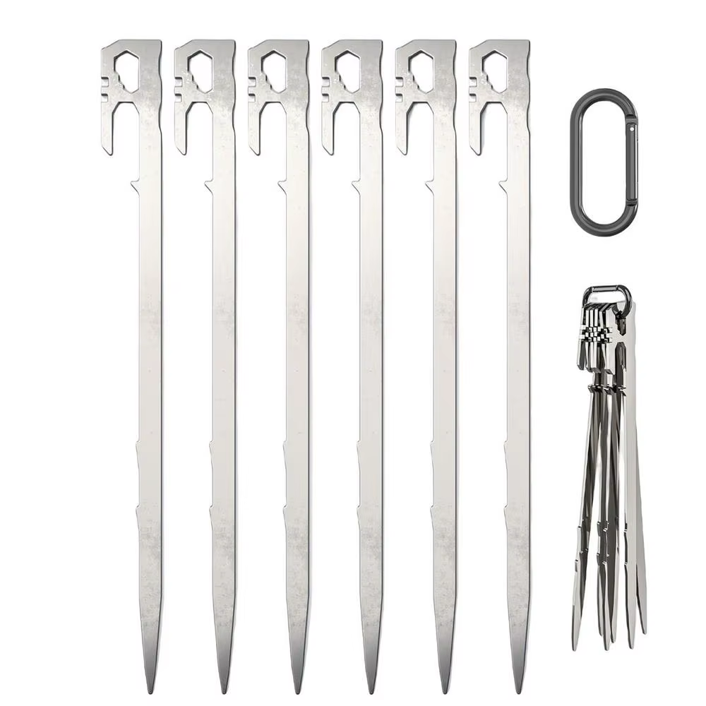 Piquets de tente de Camping 6 pièces, piquets de tente d'auvent 28cm en acier inoxydable, clous de s