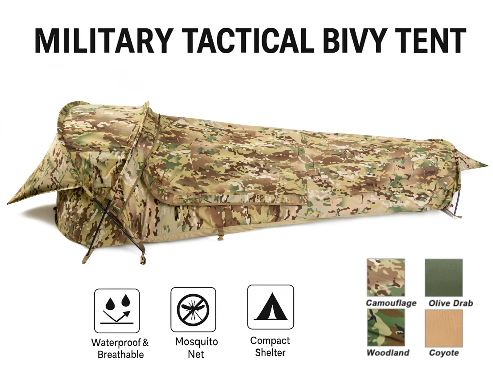 Tente militaire Hideaway Bivy légère et étanche, compacte, unipolaire, pour randonnée et randonnée