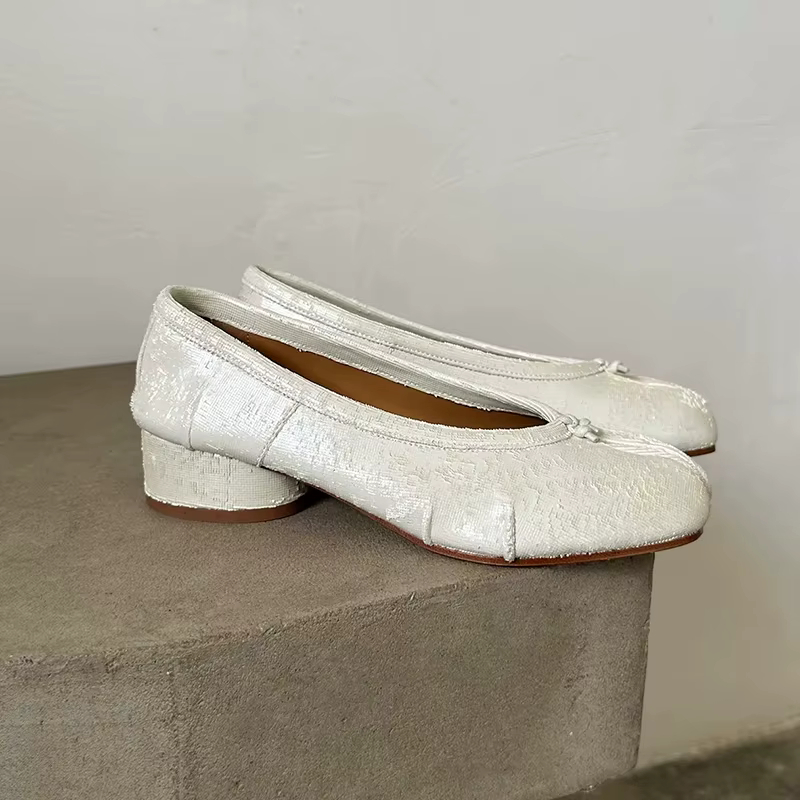 MEOD nouvelles chaussures à bout fendu pour femmes chaussures plates en cuir véritable talons hauts 
