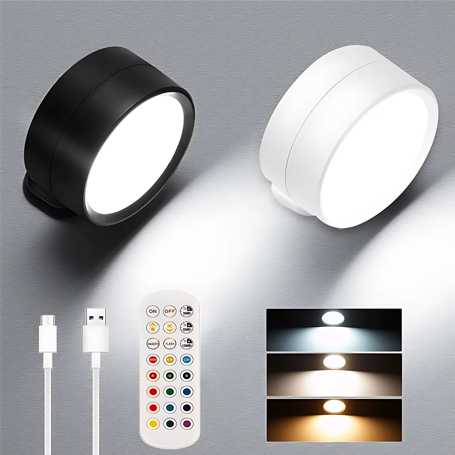 Mur LED lampe contrôle tactile IR télécommande 360 rotatif USB Recharge sans fil Portable veilleuse 