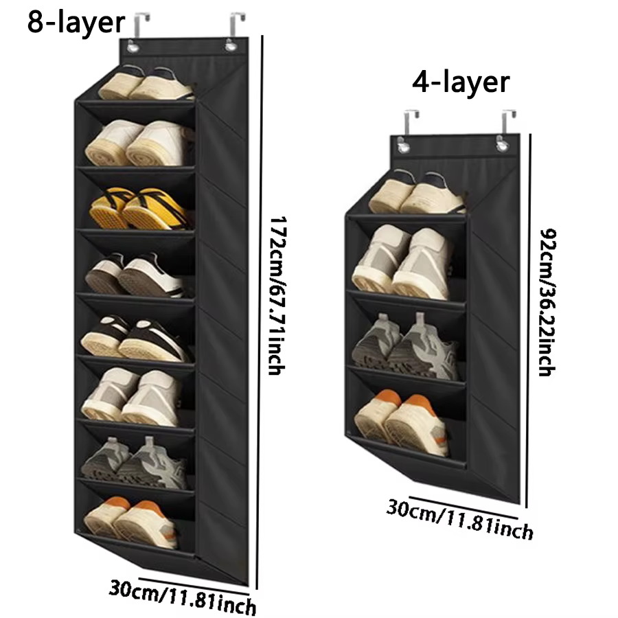 Porte-chaussures suspendu pour porte étroite, modèle compact, 4 ou 8 niveaux, pour dortoir et rangem