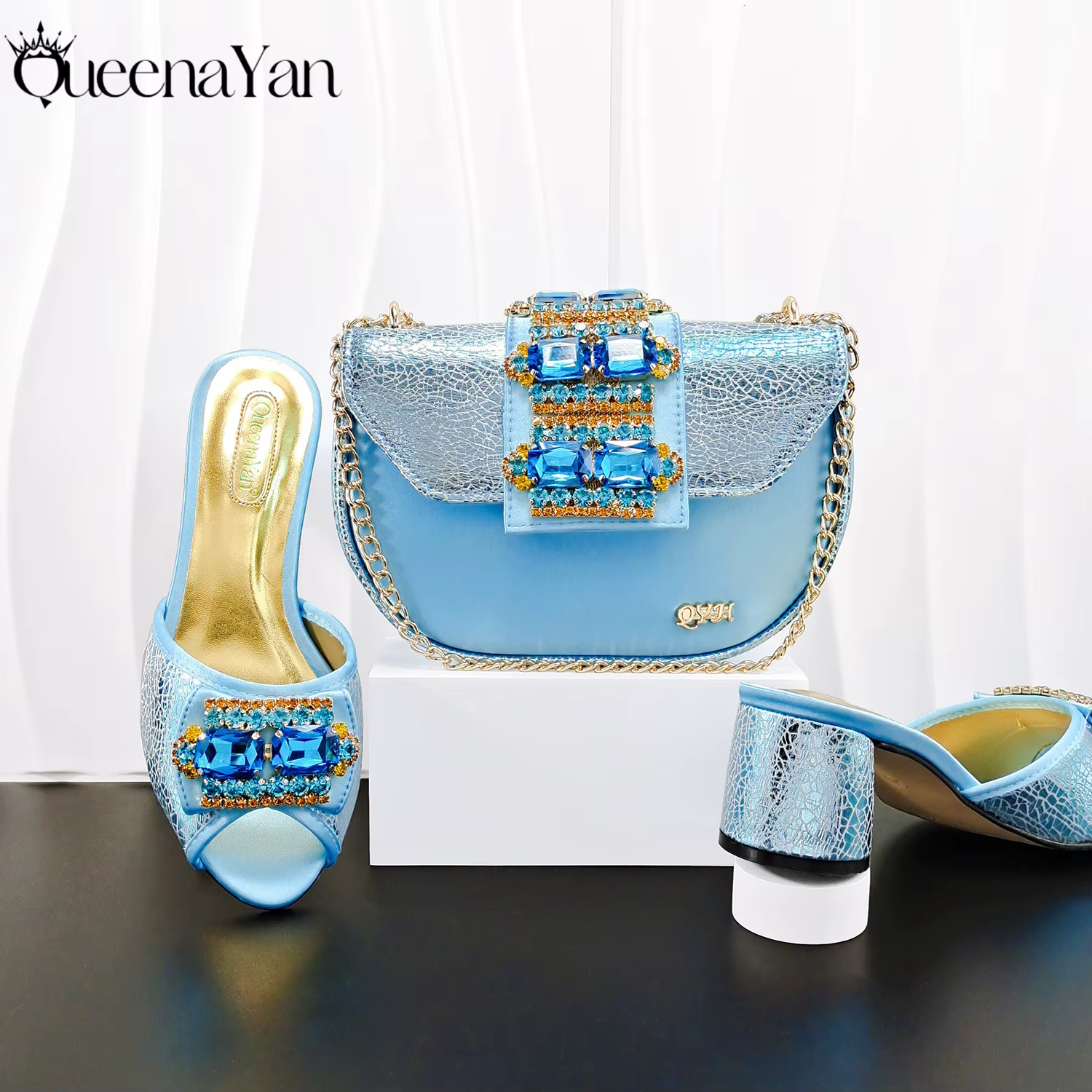 Nouvel ensemble sac et sandales bleu ciel de qualité INS 2026 – Chaussures décontractées pour femmes