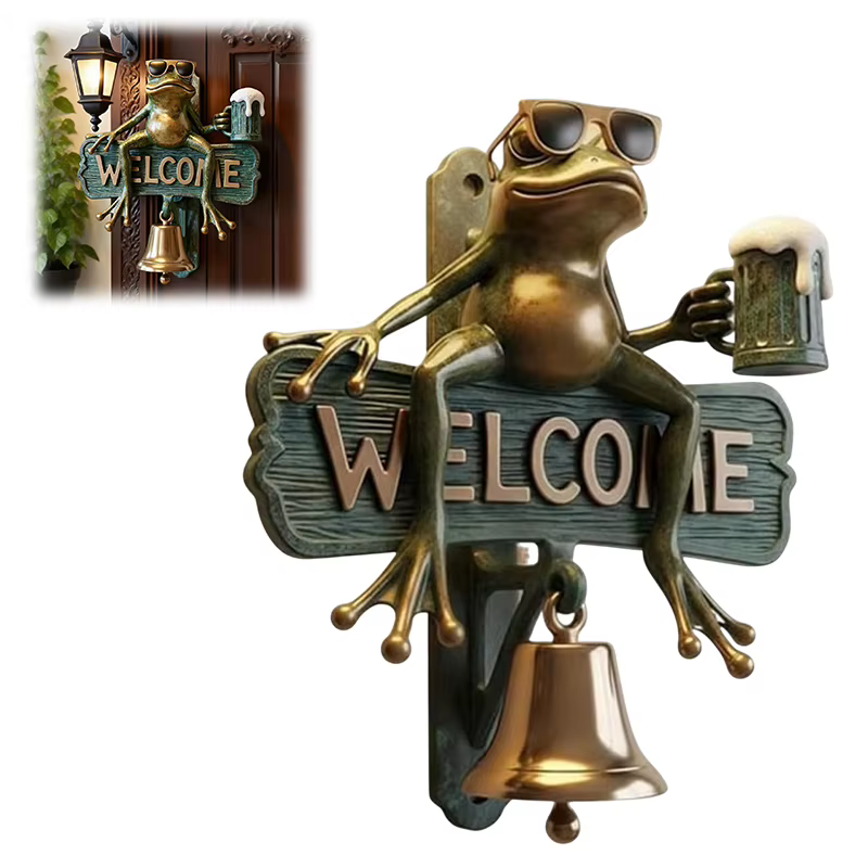 Accessoire de bienvenue grenouille renversé, sonnette incluse, conception de grenouille à boire de l