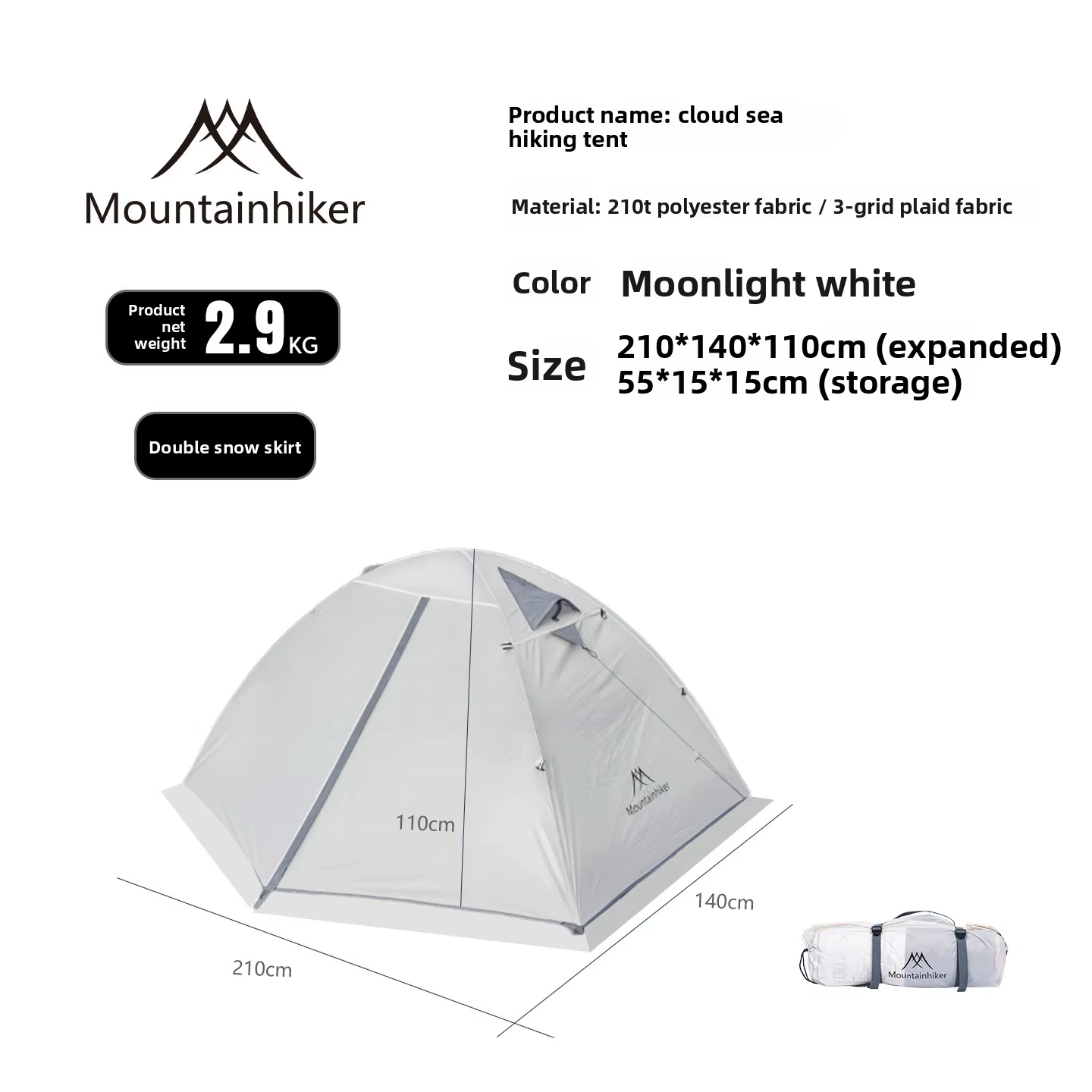 Tente de camping et de randonnée MOUNTAINHIKER 2026 pour 2-3 personnes, imperméable, résistante à la