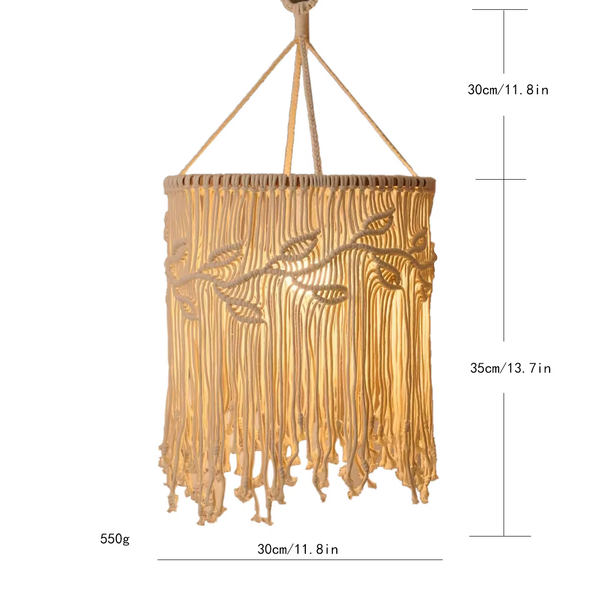 Abat-jour en macramé fait à la main, couverture de lampe suspendue, corde en coton, décor Boho Chic,