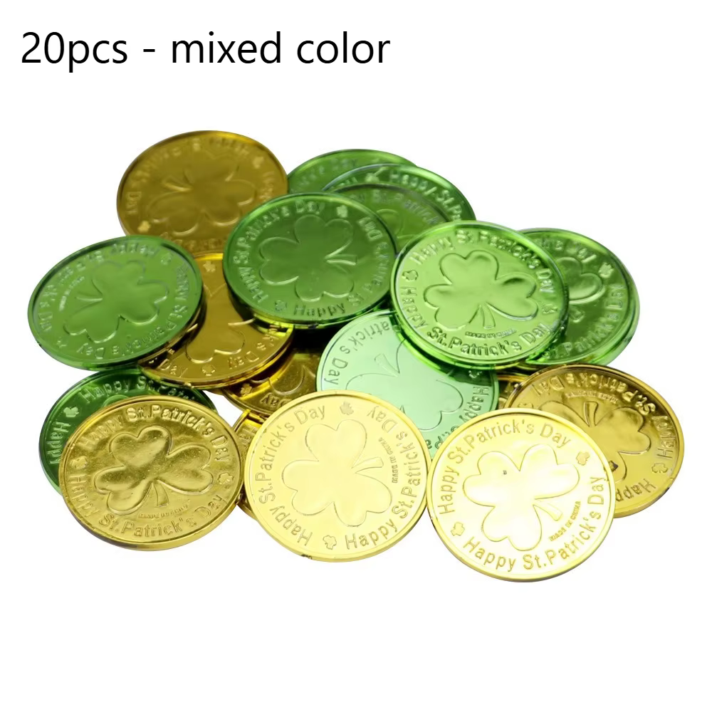 Accessoires de décoration de fête de Saint Patrick, pièces de monnaie en plastique, accessoires de j