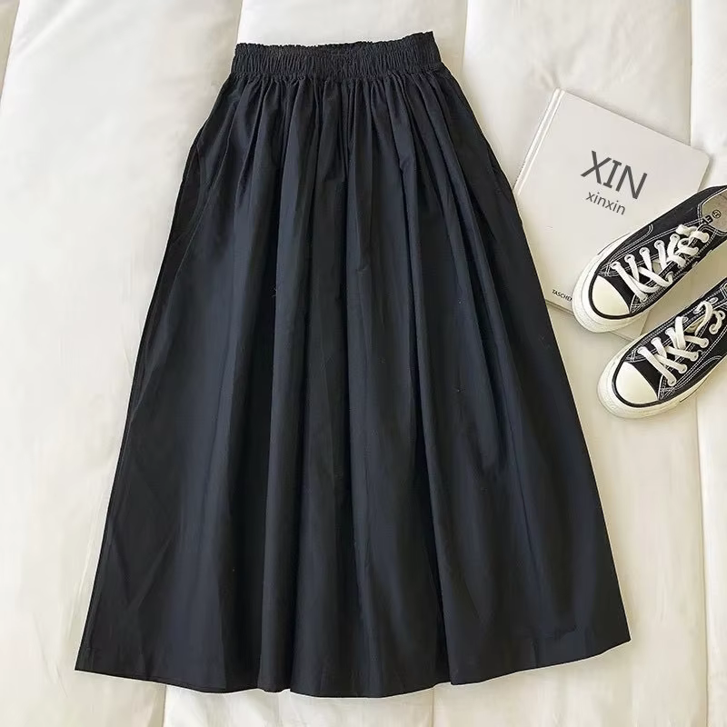 Jupe longue blanche pour femmes, taille haute, ligne a, longueur aux genoux, poches plissées, décont