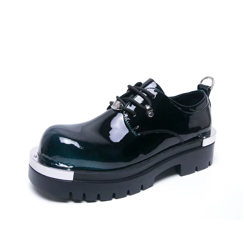 Chaussures Derby pour hommes, grande taille 46, à semelle épaisse et rehaussante, à bout ailé, brill