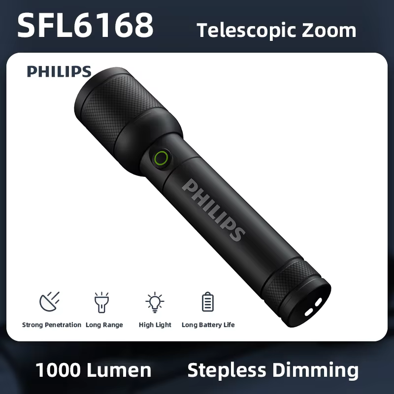 Philips SFL6168 Zoom lampe de poche avec chargement USB 18650 batterie lampes de poche portables lam