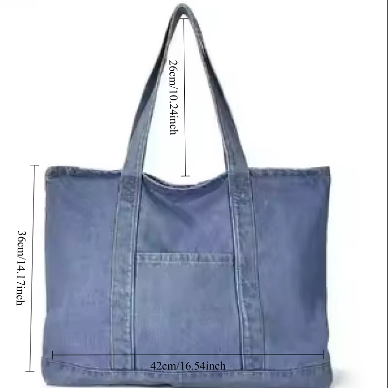 Sac à bandoulière grande capacité en jean pour femme, sac fourre-tout de couleur unie, sacs de shopp