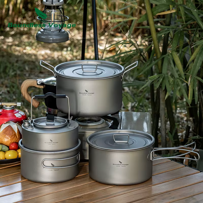 Pot en titane léger pour Voyage sans limites, ensemble de cuisine Portable en plein air, Pot de sac 