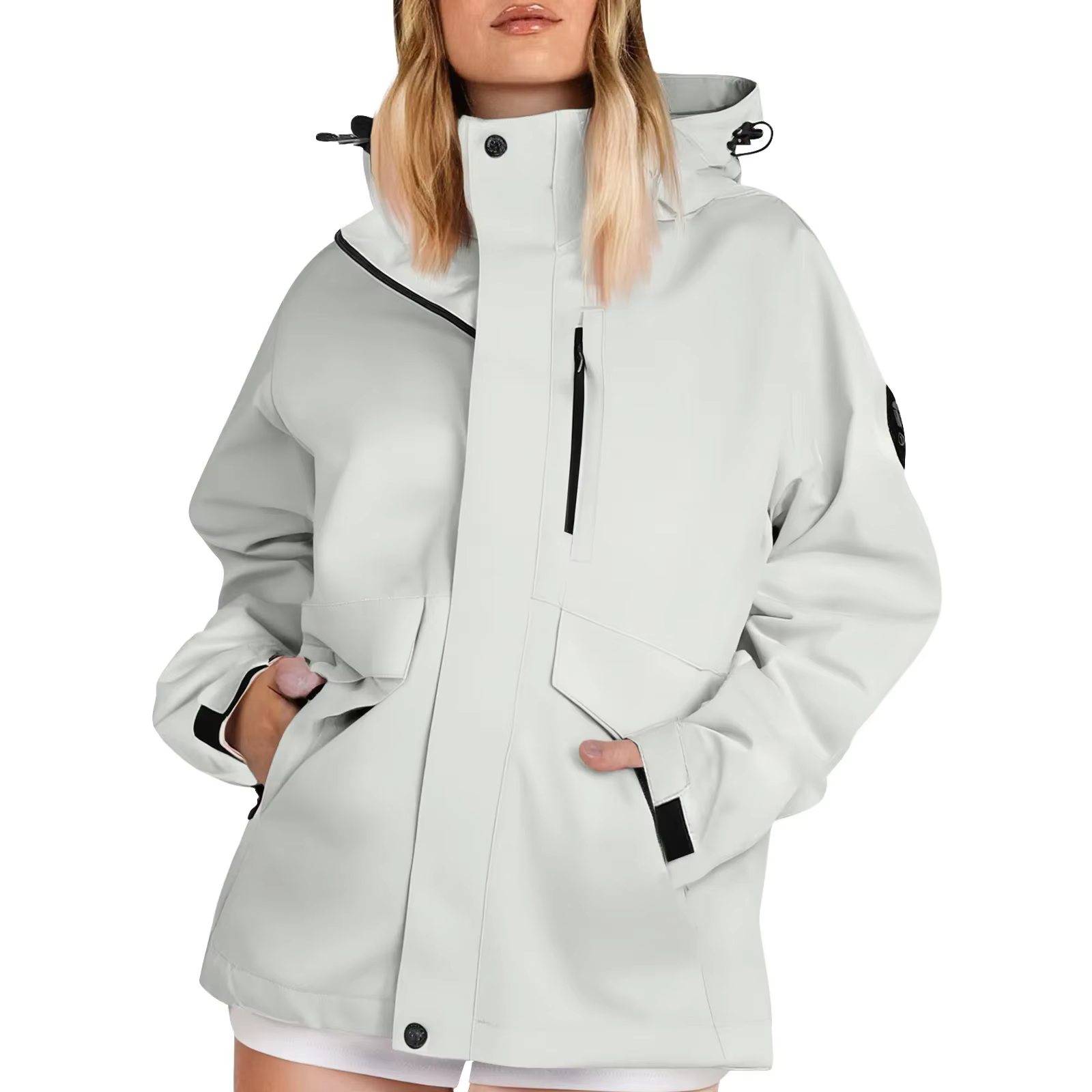 Vestes de randonnée légères pour femmes, couleur unie, coupe-vent ample à capuche, manteau de pluie 