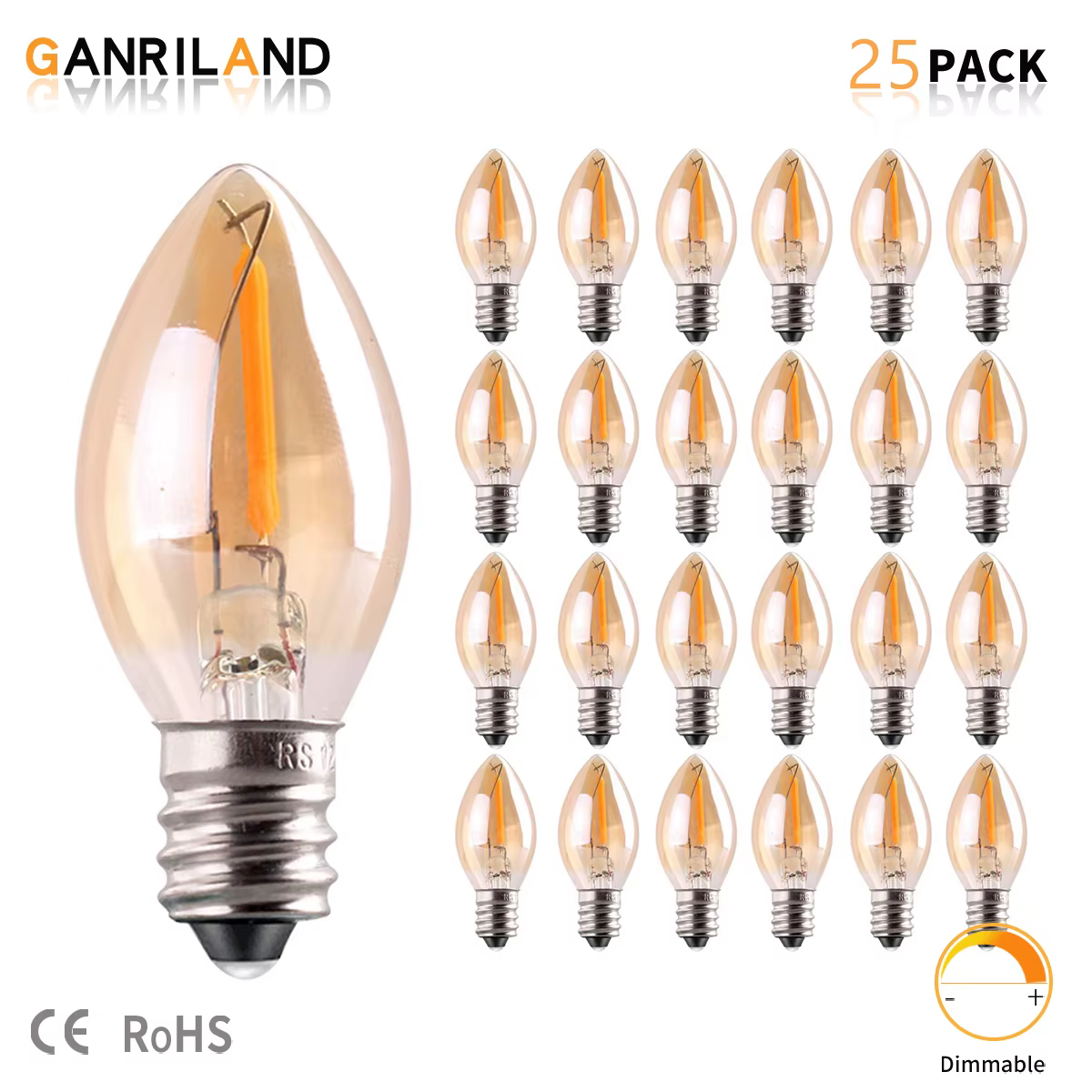 Ganliland – ampoule LED en verre teinté or C7 0.5W, Vintage, douce et chaude, Mini candélabre, 2700K