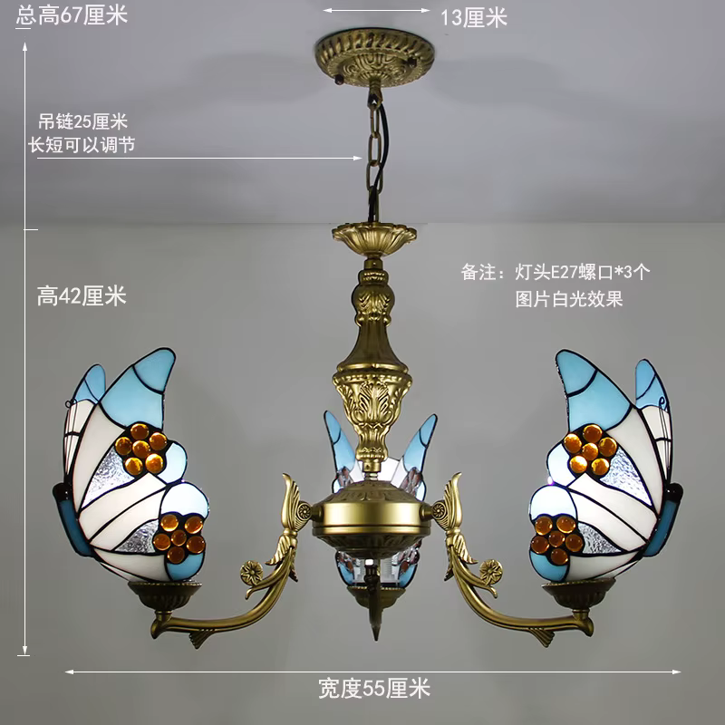 Lustre papillon Tiffany européen, suspension intérieure, chambre à coucher, salle à manger, salon, h