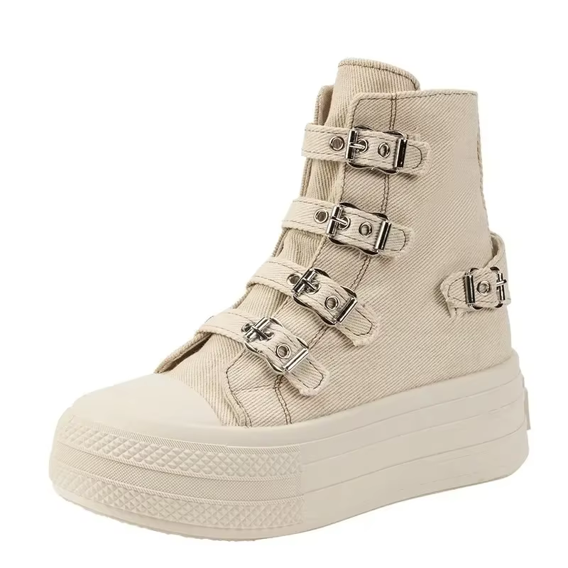 Baskets en toile à talons compensés pour femmes, chaussures de planche à l'offre elles ventilées, op
