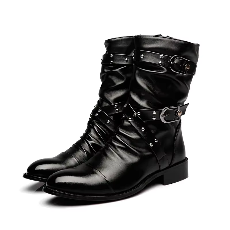 Bottes de motard de styliste pour hommes, chaussures Punk Rock noires de haute qualité, bottes de mo