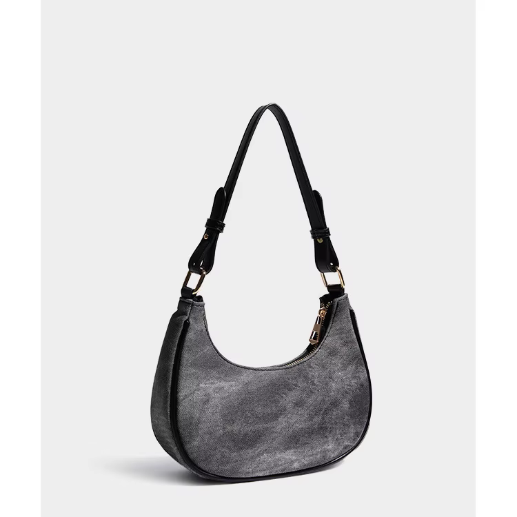 Sac à main en cuir PU gris pour femme, sacs sous les bras demi-lune décontractés, sac hobos initié, 