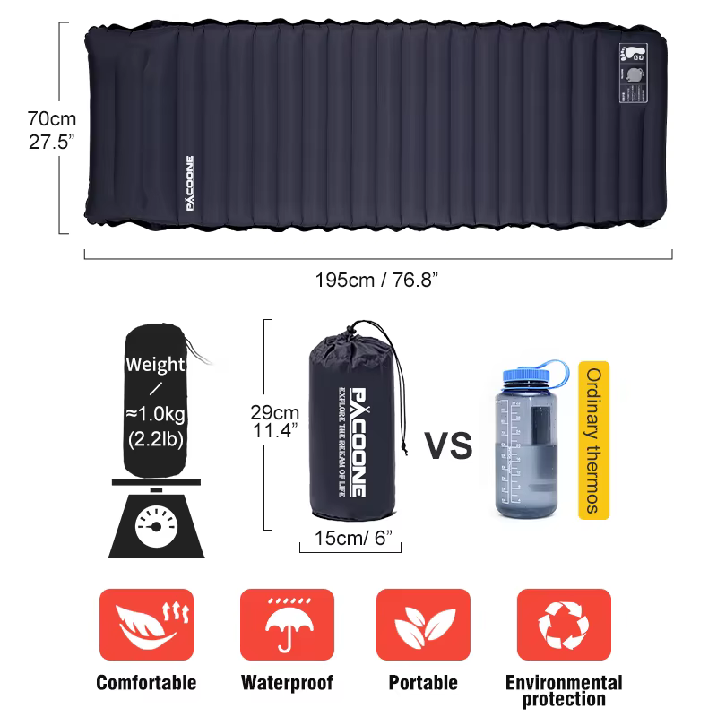 PACOONE – matelas de couchage épais de 10Cm, ultraléger, auto-gonflant, lit d'épissure, tapis de piq
