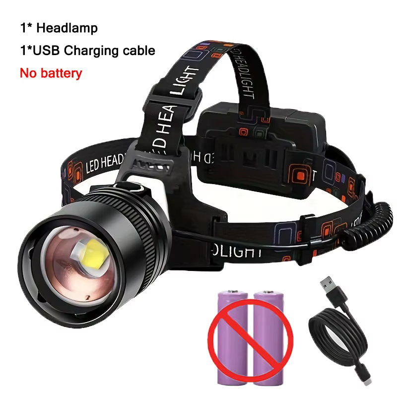 Lampe frontale LED puissante en alliage d'aluminium, haute luminosité, Rechargeable, pour Camping, r