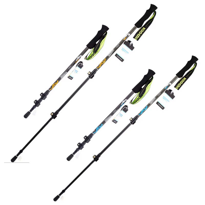 2 bâtons de marche en carbone, 3 sections, 63-135cm, poignée droite en EVA, Alpenstocks, randonnée e