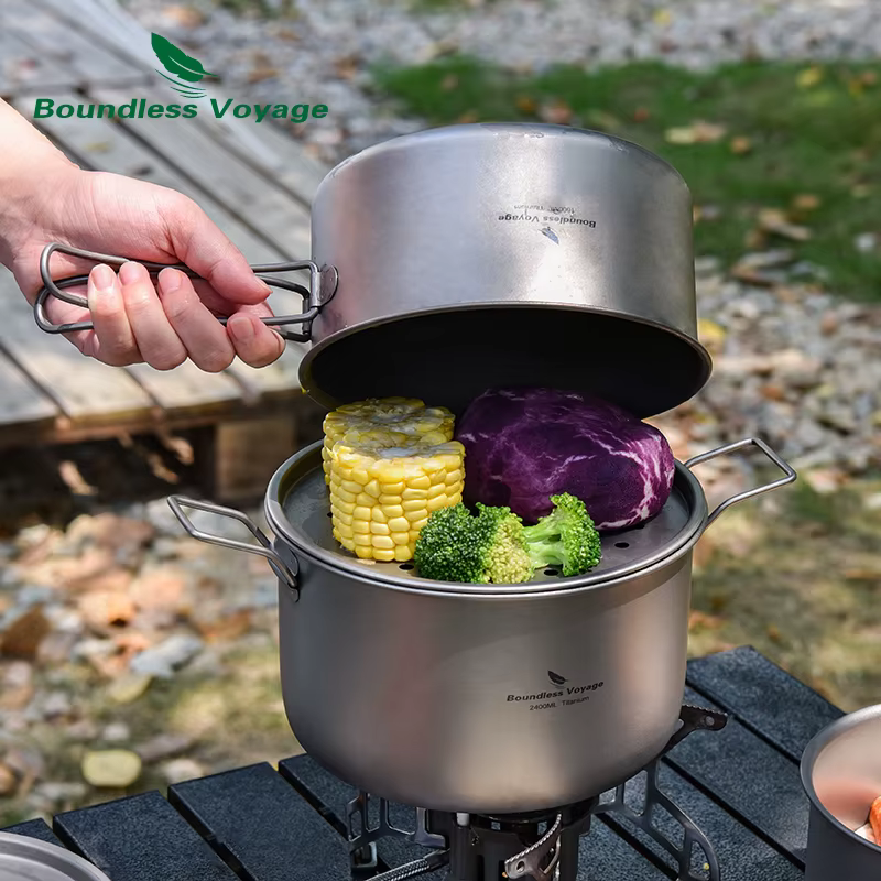 Batterie de cuisine de Camping en titane, Voyage sans limite, Kit de désordre, poêle et casseroles d