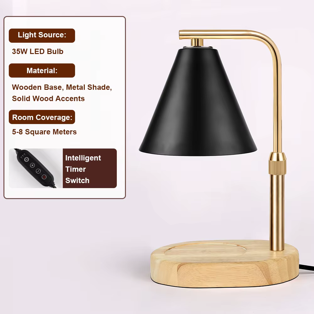 Lampe chauffe-bougie noire avec minuterie, intensité réglable, pour fondre la cire, décoration d'int