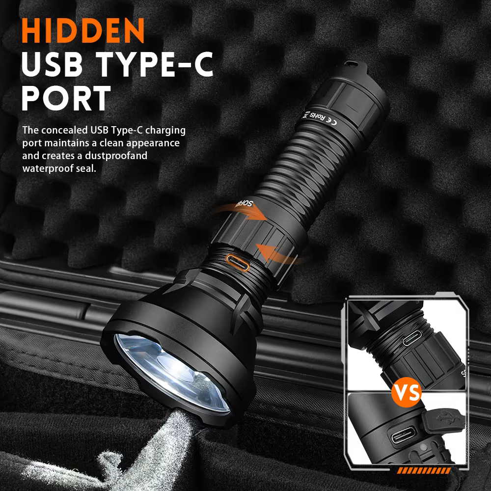 Sofirn SF26 21700 lampe de poche tactique 2000lm 964m longue portée USB C torche Rechargeable avec D
