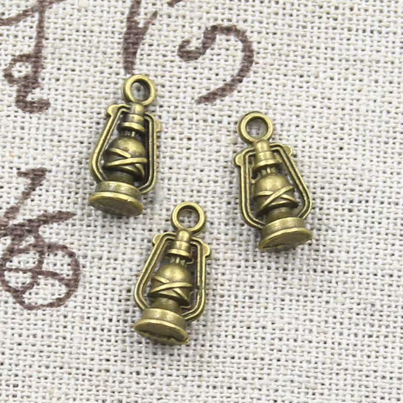 15 pièces breloques ancienne lampe à huile 16x8x6mm Antique faisant pendentif ajustement, couleur ar