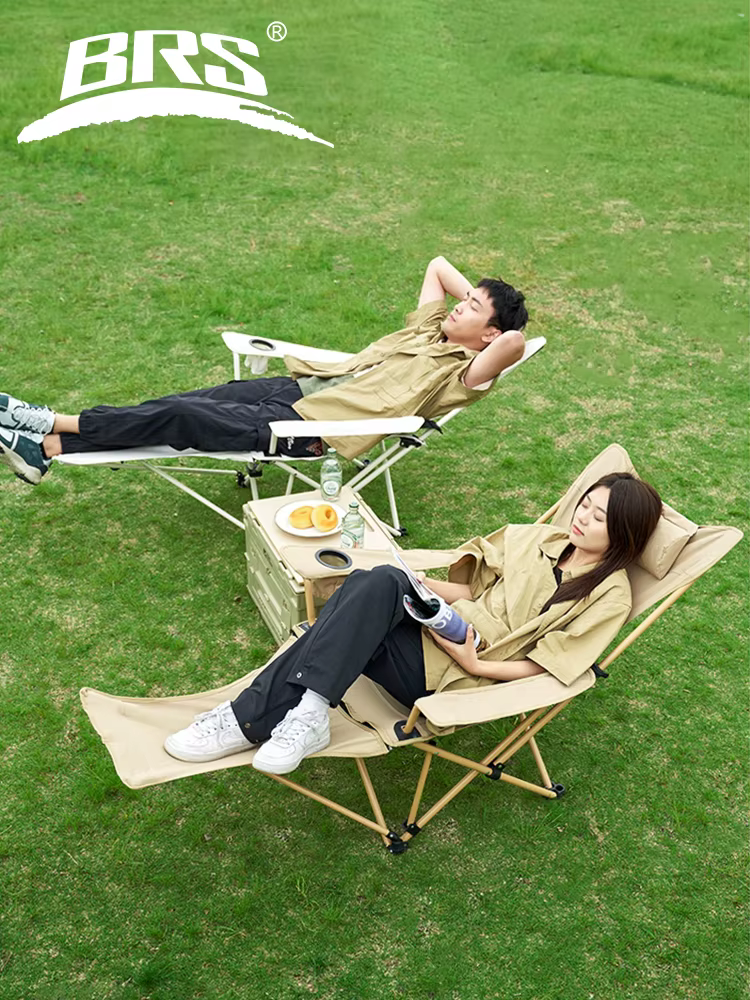 BRS – chaise de Camping inclinable 2 en 1, légère et pliante, avec dossier réglable et repose-pieds 