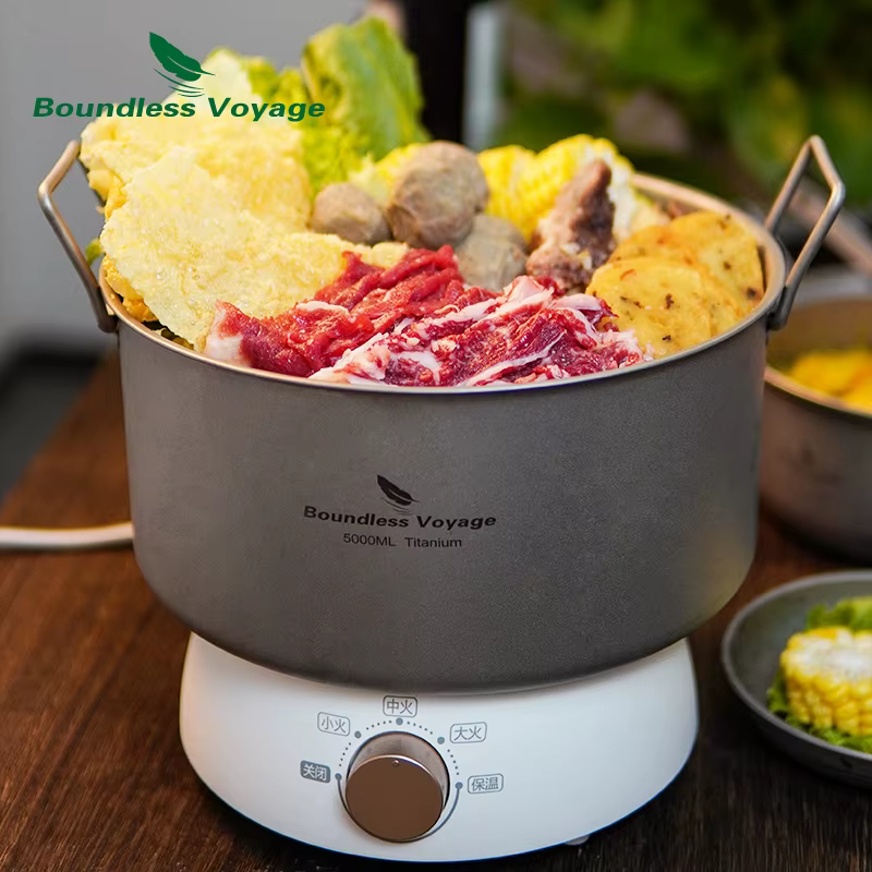 Boundless Voyage Camping en plein air Marmite 5 L Titane Marmite avec Couvercle Poignée Pliante Rand