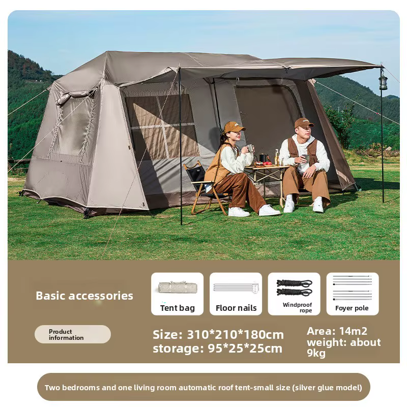 13 ㎡   Tente familiale de Camping en plein air à deux chambres pour 5 à 8 personnes, tente automatiq