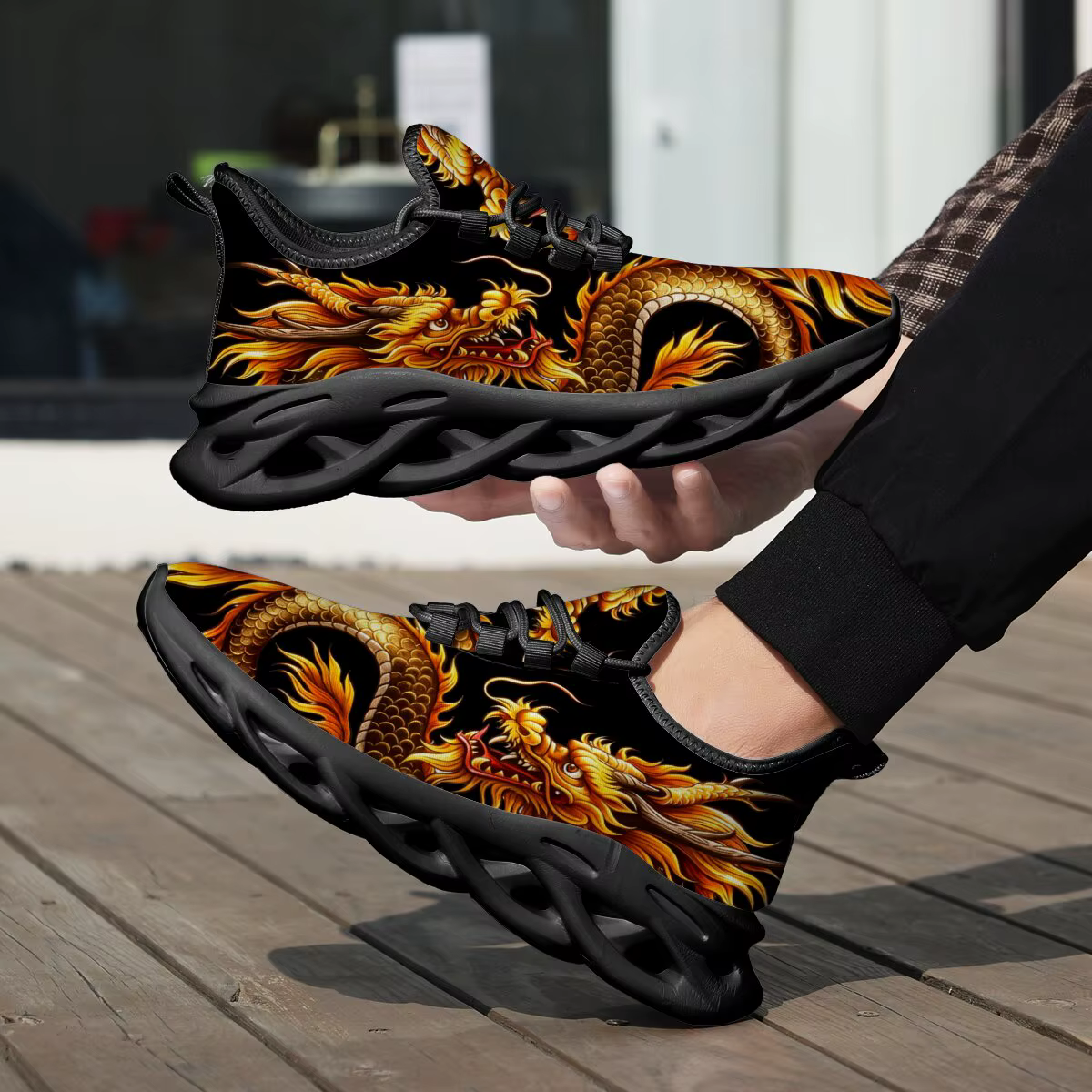 Baskets sur le thème du Dragon pour hommes et femmes, chaussures basses légères et respirantes à lac