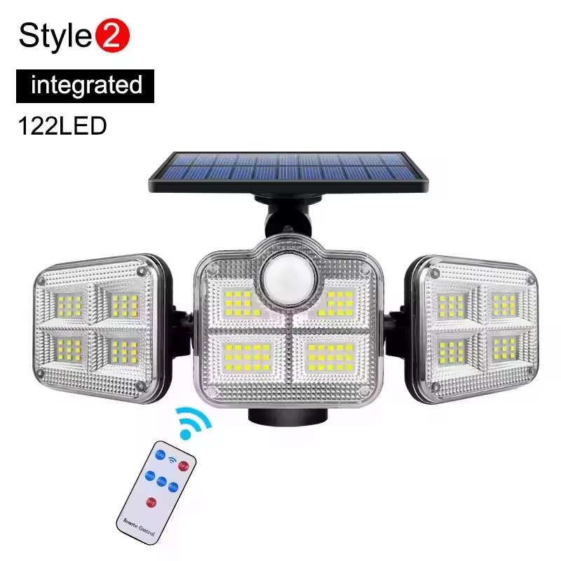 1 paquet de lampe à capteur de mouvement extérieur, lumière solaire à 4 têtes, lumière solaire à 122