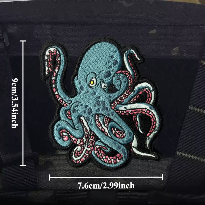 Patch brodé de poulpe sur vêtements, Badge de moral tactique, patchs à crochet et boucle, accessoire