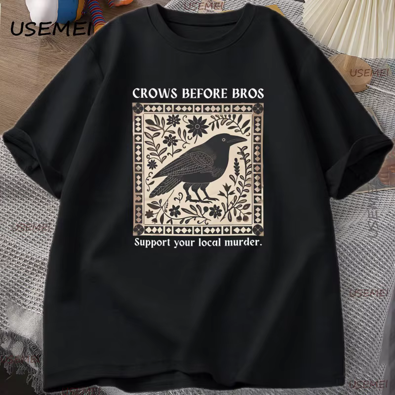 Crows Before Bros T-Shirt hommes femmes t-shirts graphiques Unique oiseau Nature T-Shirt Halloween c