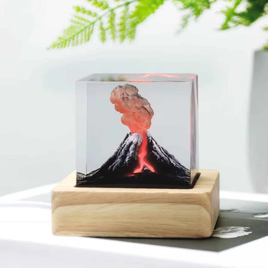 Lampe Volcan Rechargeable en Résine 3D, Luminaire Décoratif d'Nik, Idéal pour un Salon ou une ixde N