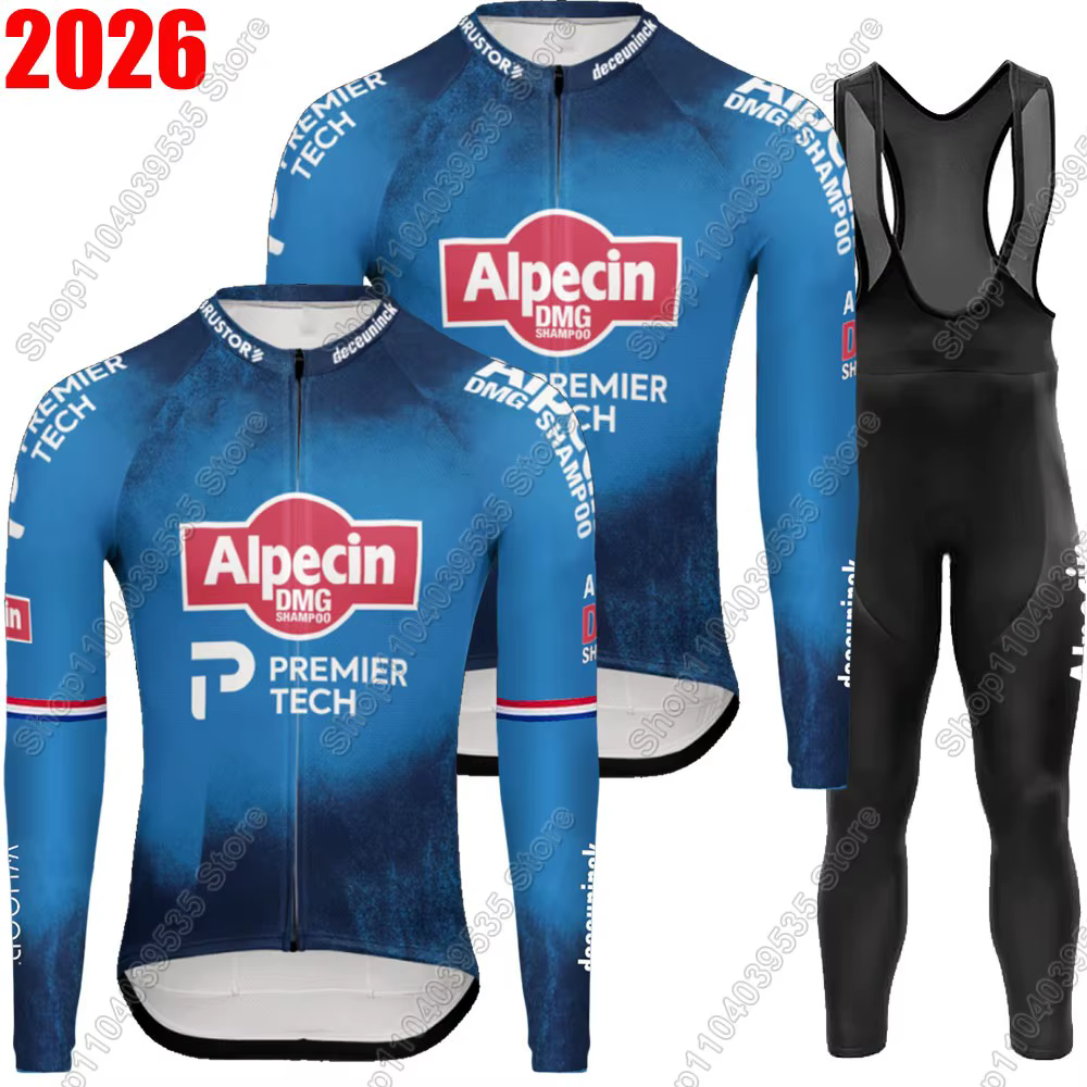 Alpecin Deceuninck 2026 Van Der Poel Maillot de cyclisme gris à manches longues ensemble été hiver c