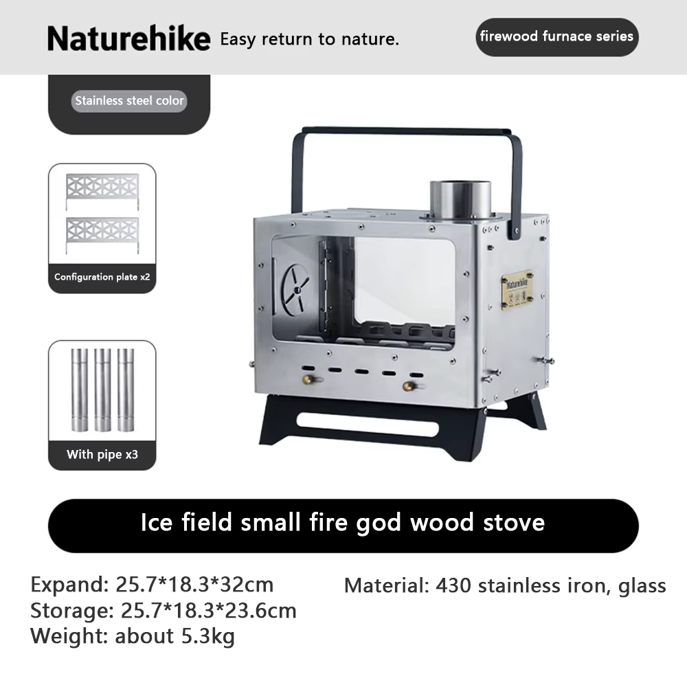 Naturehike poêle à bois poêle à bois de chauffage poêle carré en acier inoxydable chauffage de feu e