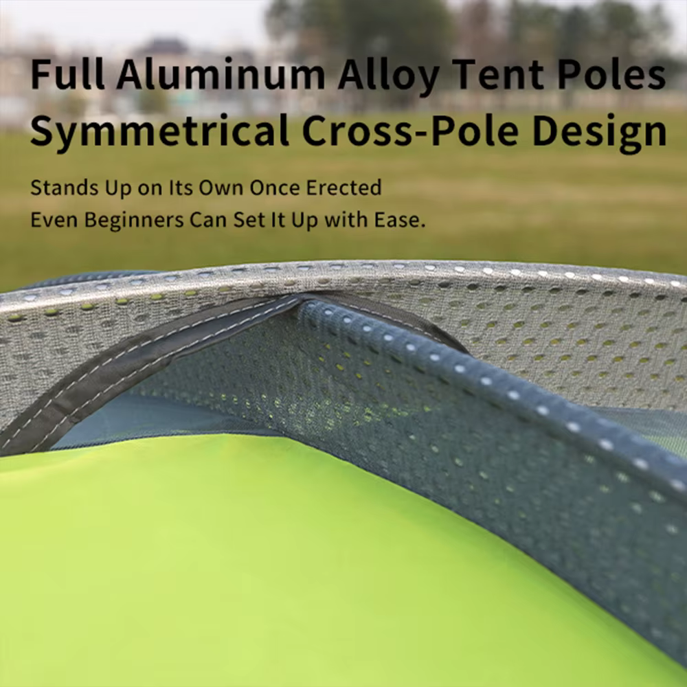 Tente de camping Aurora Fox pour 2 personnes, jupe verte, double couche, poteaux en aluminium, anti-
