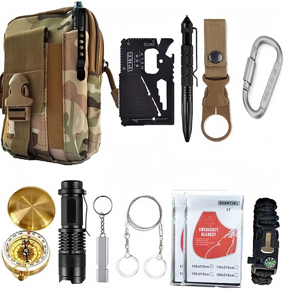 Kit de survie pour aventure en plein air, trousse de premiers secours d'urgence SOS, équipements de 