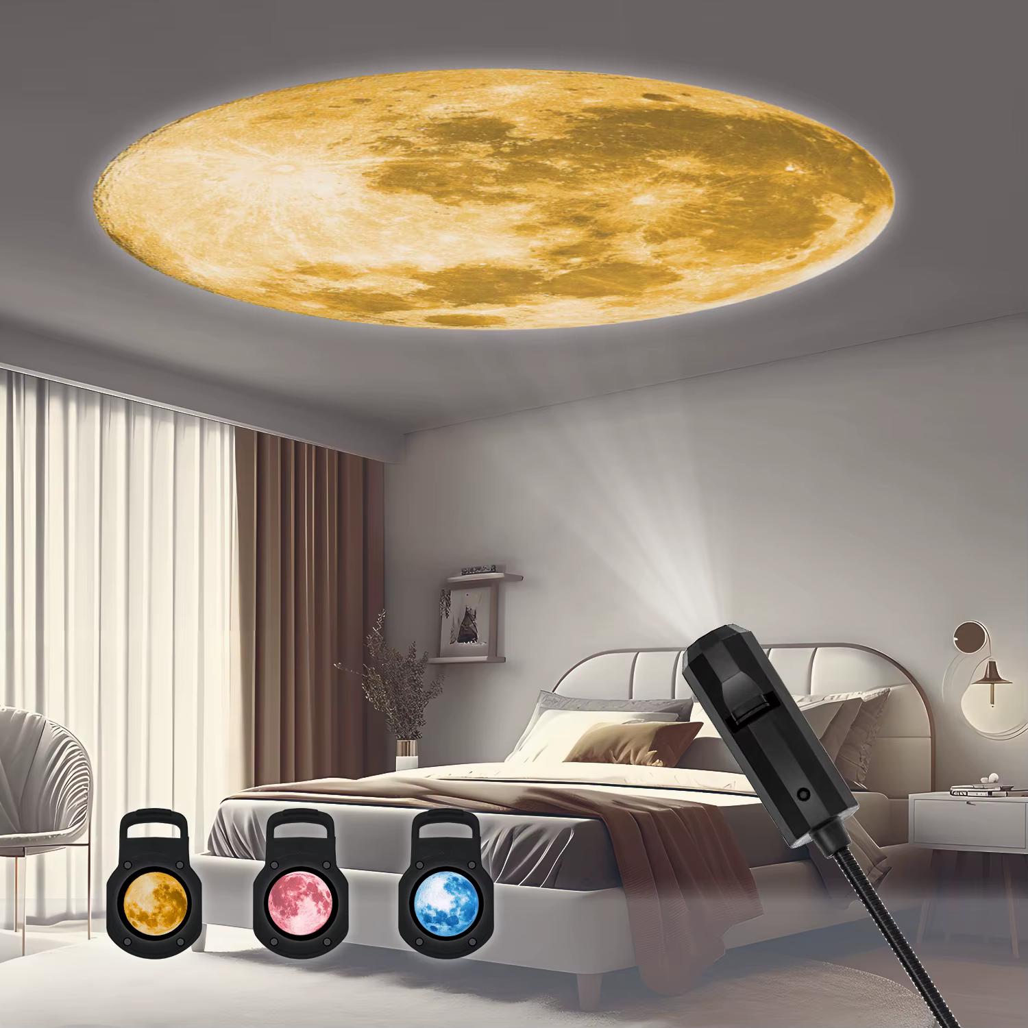 1 pièce + 3 pièces de lampe de projection de lune, lampe d'ambiance romantique pour la maison, lampe