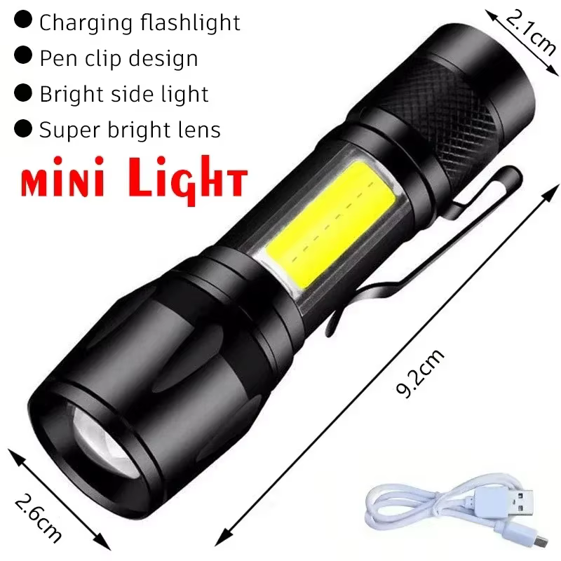 Lampe de poche LED COB Type C, Rechargeable, 600lm, Mini torche Portable, lanterne de poche, lampe d