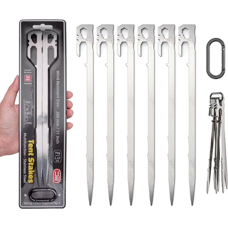 6 piquets de tente, essentiels pour le camping, en acier inoxydable, robustes, légers, pour le campi